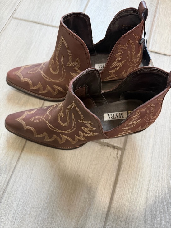 Myra Bag Shoes - Myra Bag Brown Western Embroidered Ankle Booties